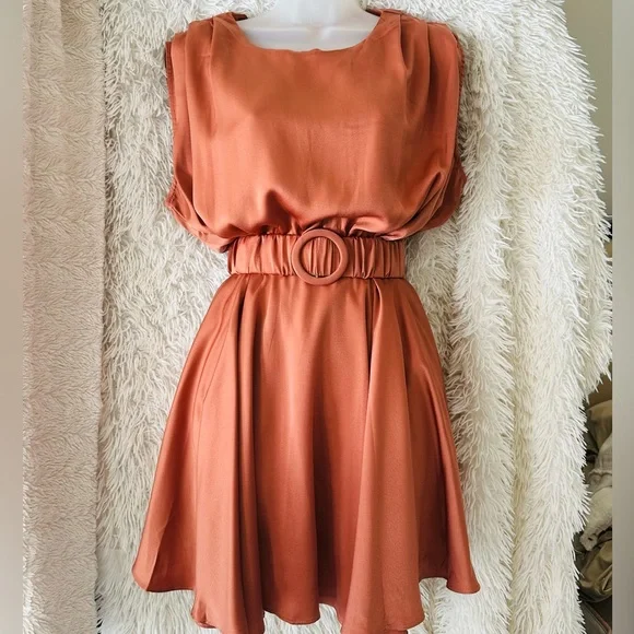 flowy rust dress Plus Size Classic Wrap Belted Dress main image 0